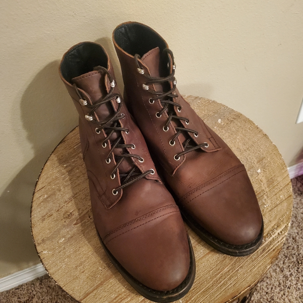 THURSDAY BOOT CO. Captain Cap Toe Arizona Adobe Leather Lace-Up Ankle Boots 12½ - Picture 4 of 11